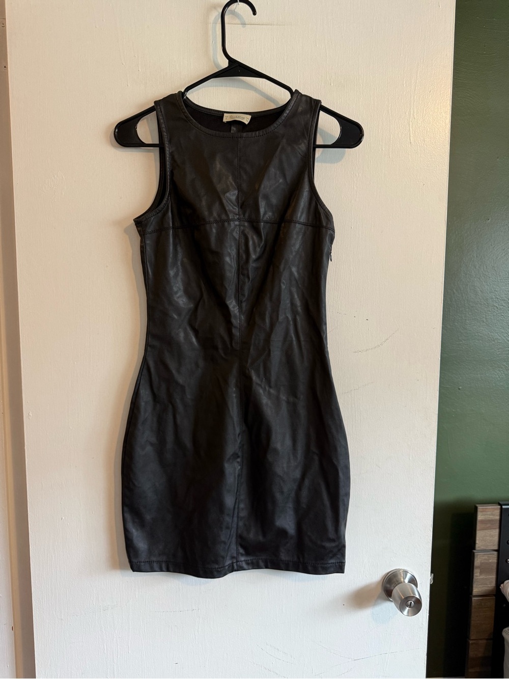 Pull & bear black faux leather sleeveless bodycon mini dress size small